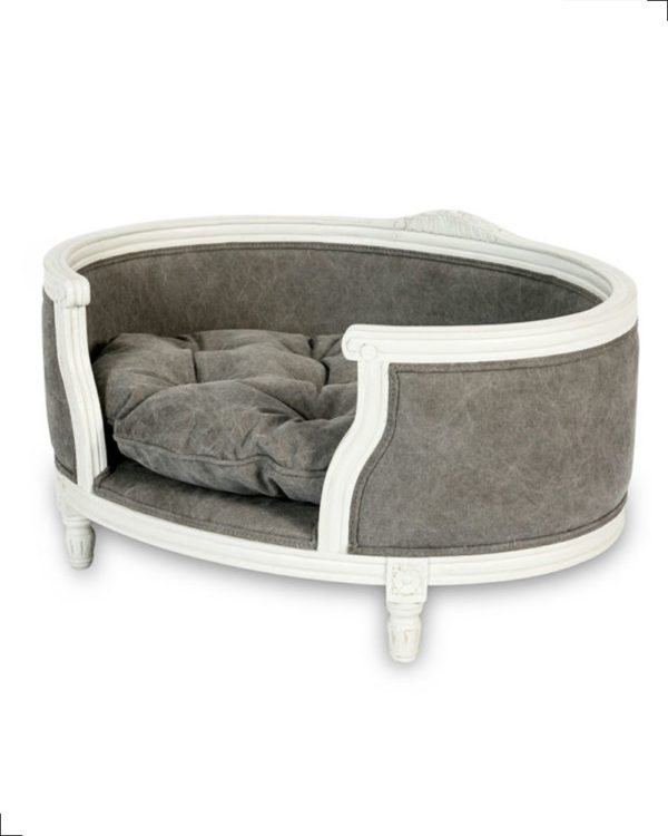 Canapé haut de gamme GEORGE gris effet stonewashed de chez Lord Lou, fabricant de mobilier haut de gamme pour chat