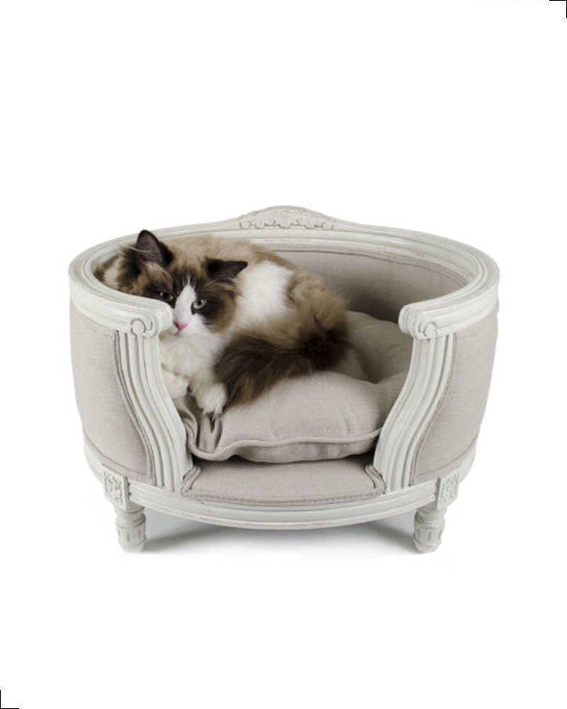 canapé haut de gamme pour chat, lin écru ou fusain, collection Lrd Lou