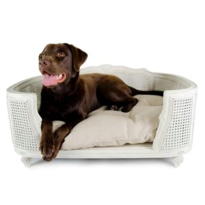 Arthur chêne et rotin blanc - Canapé de luxe pour chien