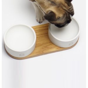VUKU DOUBLE - Béton et chêne - Gamelle haut de gamme pour chien