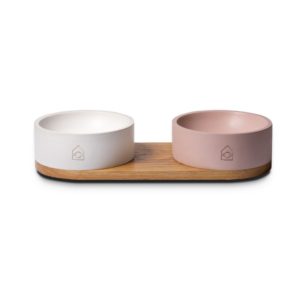 VUKU DOUBLE - Béton et chêne - Gamelle haut de gamme pour chien