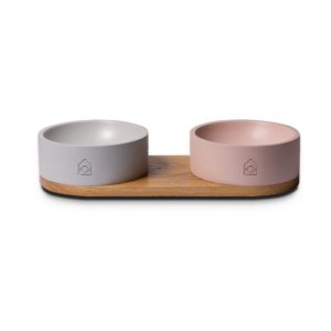 VUKU DOUBLE - Béton et chêne - Gamelle haut de gamme pour chien
