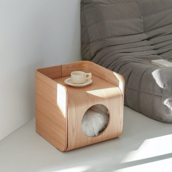 table de chevet design niche pour chat pewos