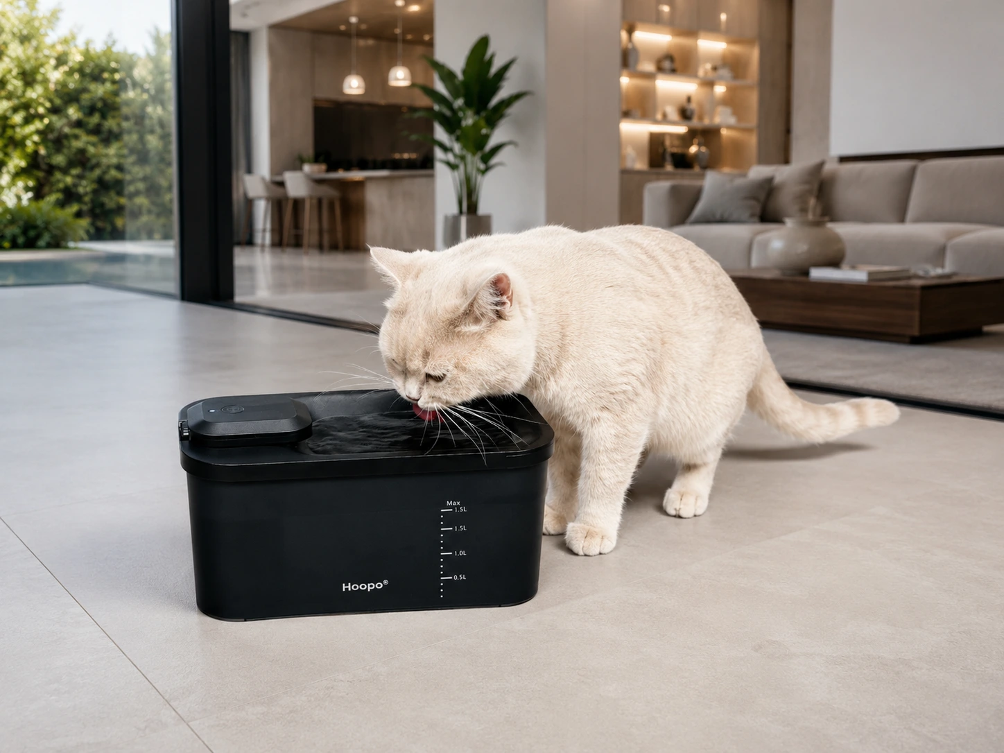 Chat buvant dans une fontaine à eau pendant la canicule