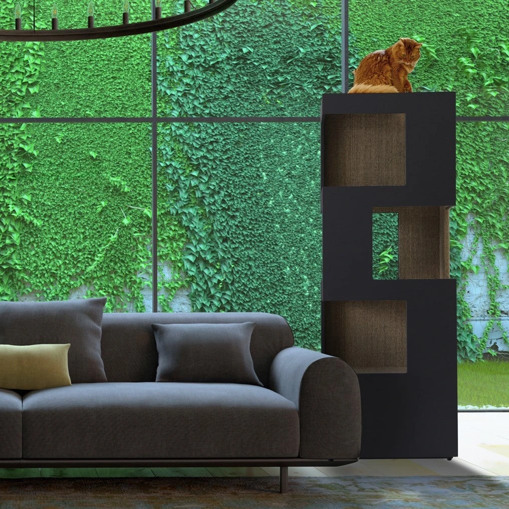Intégrer un arbre à chat à sa décoration : THE ONE dans un salon contemporain lumineux